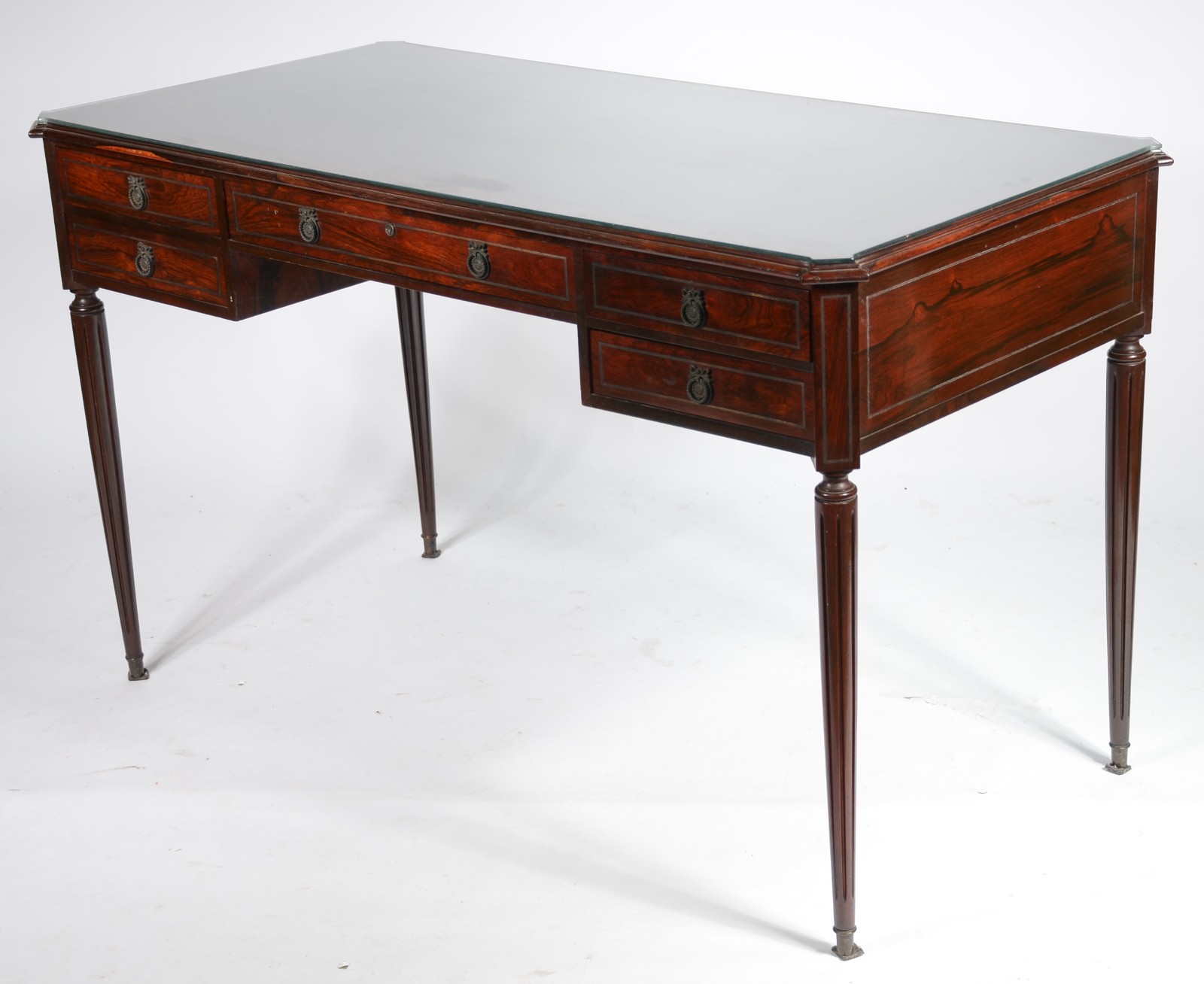 Mesa de escritório de jacarandá com 5 gavetas, pernas cilíndricas... - foto 1 de 6