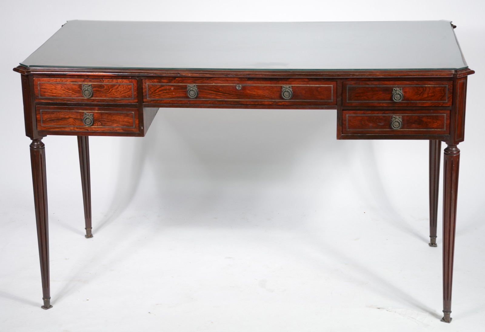 Mesa de escritório de jacarandá com 5 gavetas, pernas cilíndricas... - foto 2 de 6