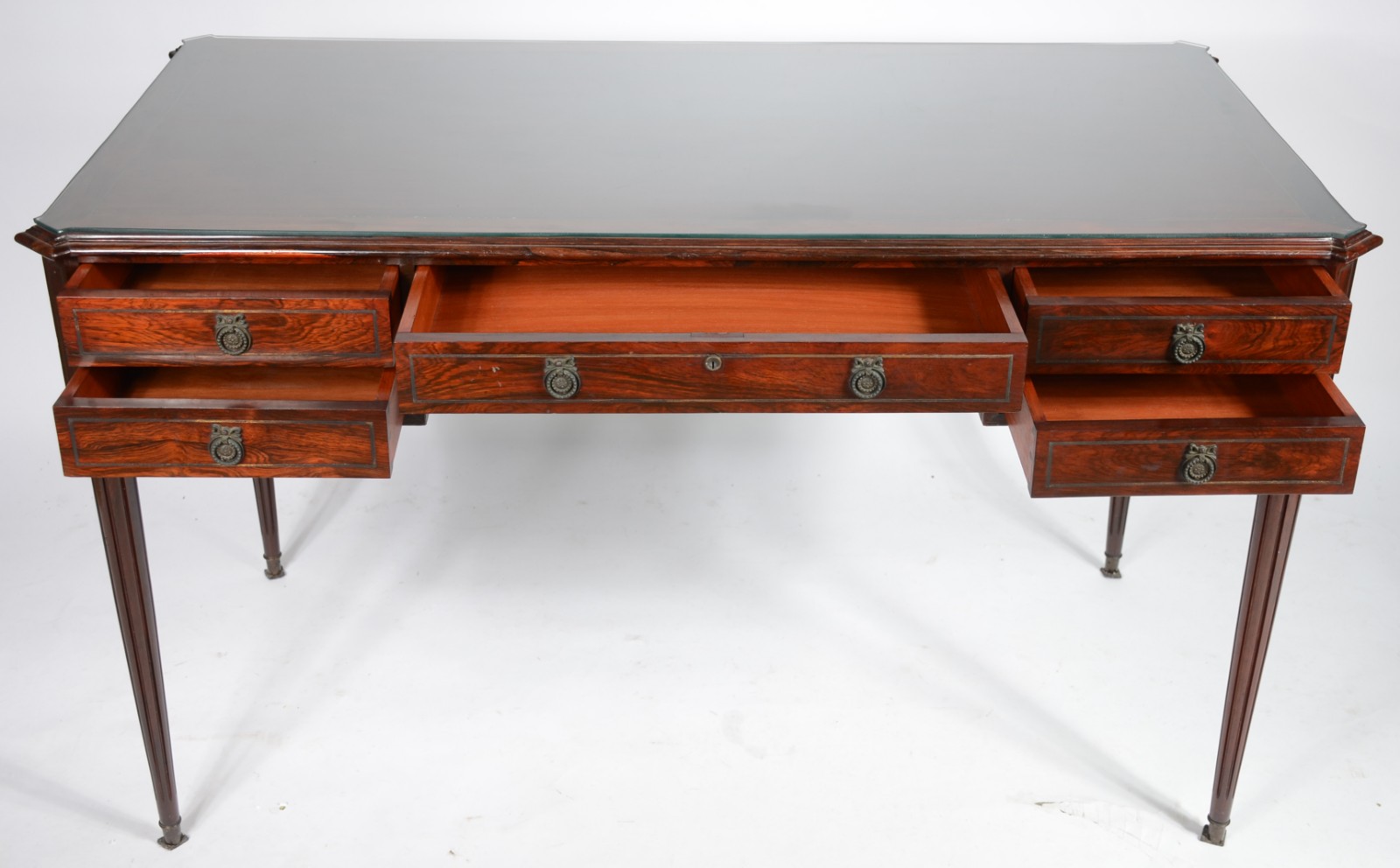 Mesa de escritório de jacarandá com 5 gavetas, pernas cilíndricas... - foto 3 de 6