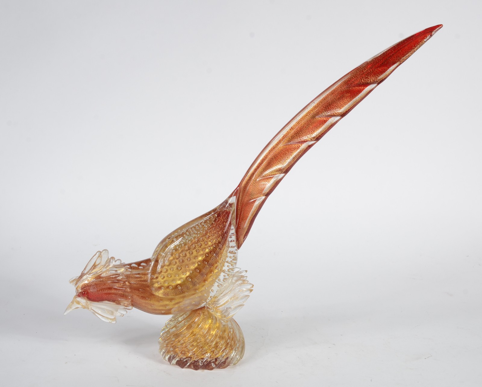 Faisão de murano italiano com pó de ouro. Crista lascada. Anos 1960. - foto 1 de 7