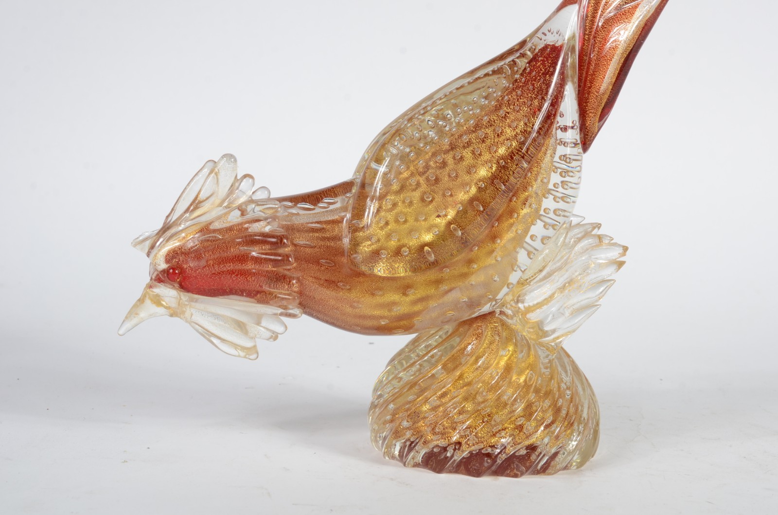 Faisão de murano italiano com pó de ouro. Crista lascada. Anos 1960. - foto 2 de 7