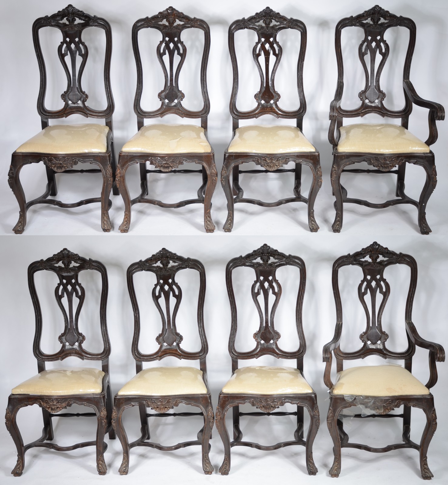 Conjunto com 8 cadeiras para sala de jantar de madeira nobre, estilo... - foto 1 de 11