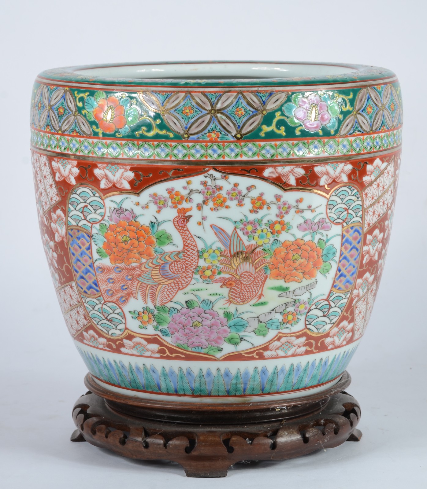 Cachepot de porcelana chinesa, decorado com aves e flores em... - foto 1 de 5