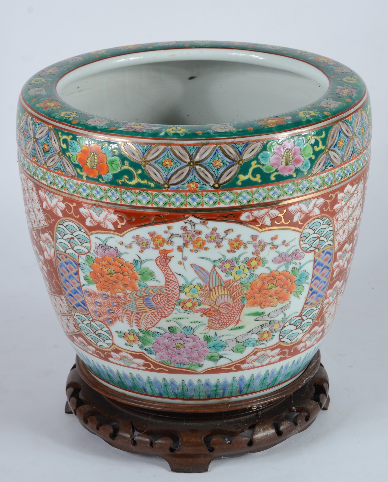 Cachepot de porcelana chinesa, decorado com aves e flores em... - foto 2 de 5