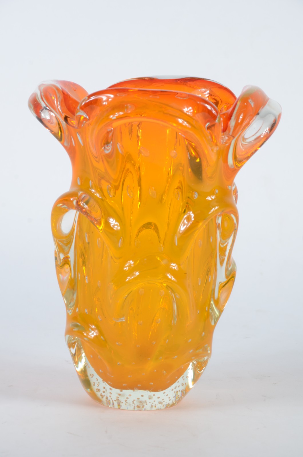 Vaso de murano italiano na cor laranja. Anos 1960. - foto 1 de 3