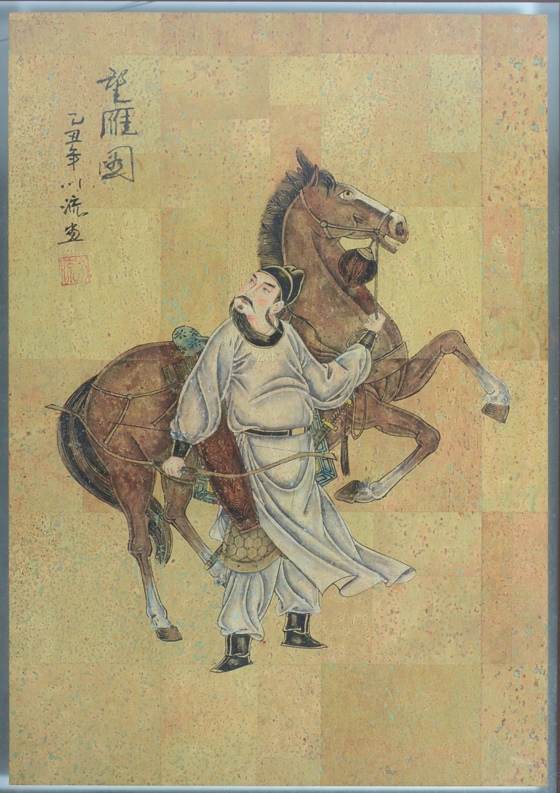 Quadro oriental com figura com cavalo. Assinado. - foto 1 de 5