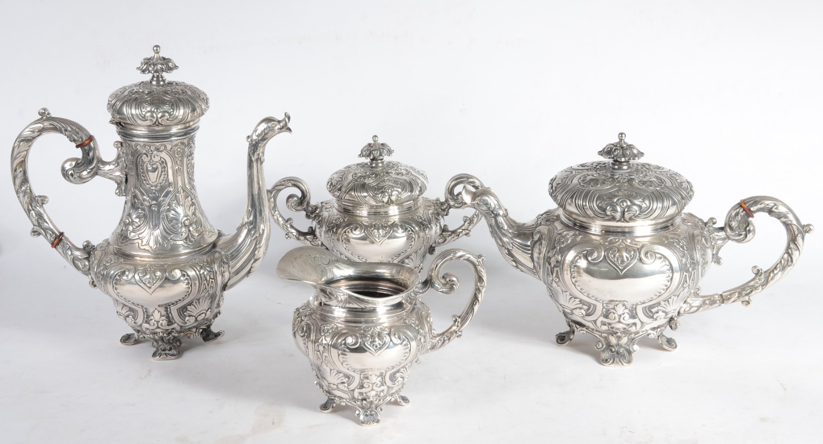 Elegante baixela de chá e café de prata portuguesa, contraste Águia... - foto 3 de 12