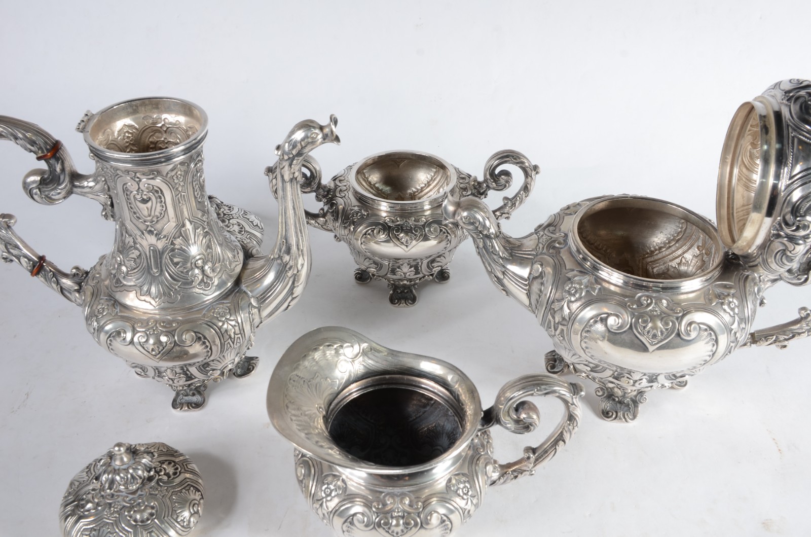 Elegante baixela de chá e café de prata portuguesa, contraste Águia... - foto 7 de 12