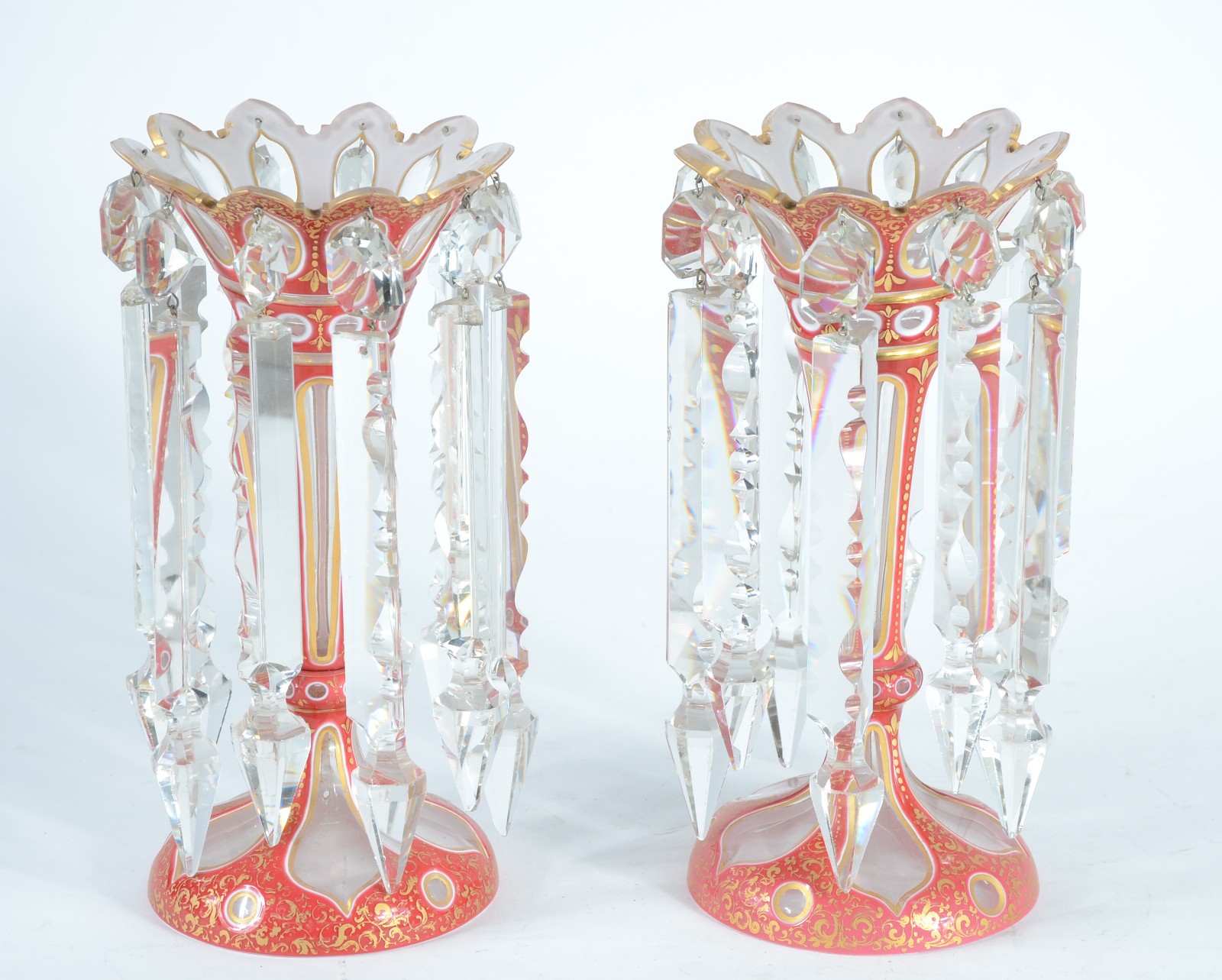 Par de elegantes "porta abacaxis" de cristal overlay da Bohemia... - foto 1 de 8