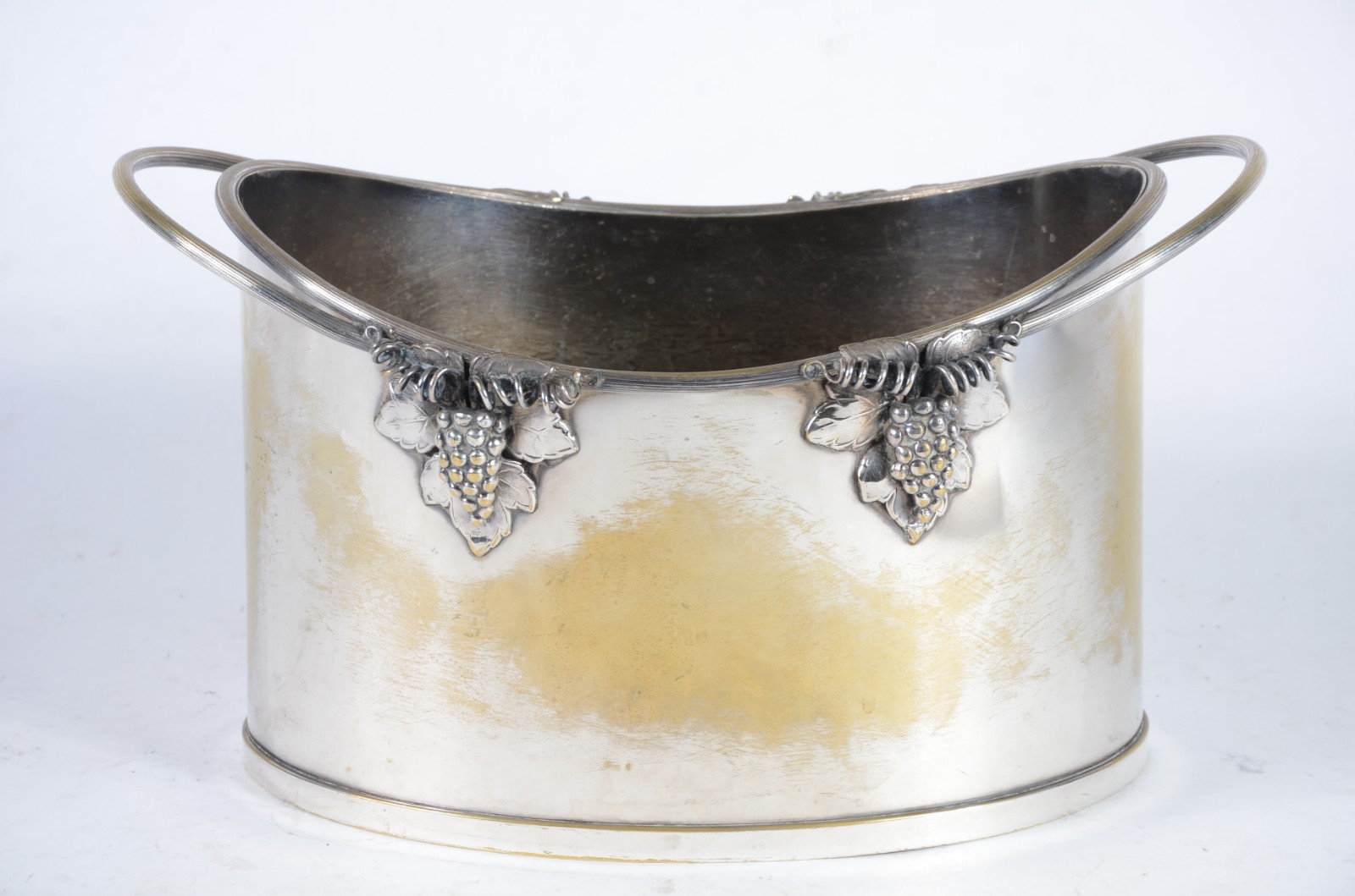 Balde para vinho ("Wine cooler") de metal prateado com alças apoiadas... - foto 1 de 5