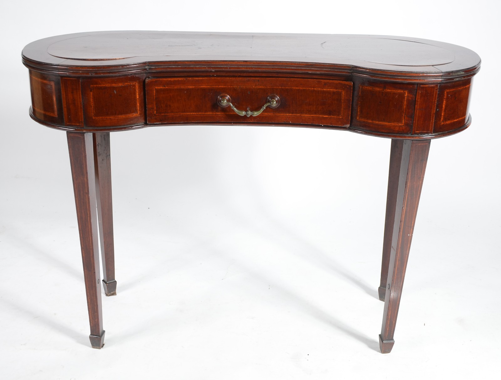Mesa feitio "rim" de madeira filetada com uma gaveta. Desgastes... - foto 2 de 9