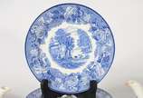 Wood & Sons (1865-1995),  - Conjunto de faiança inglesa decorado com cenas rurais em azul e branco, composto de: 7 xícaras de chá com pires; 10 pratos de sobremesa (um lascado na
