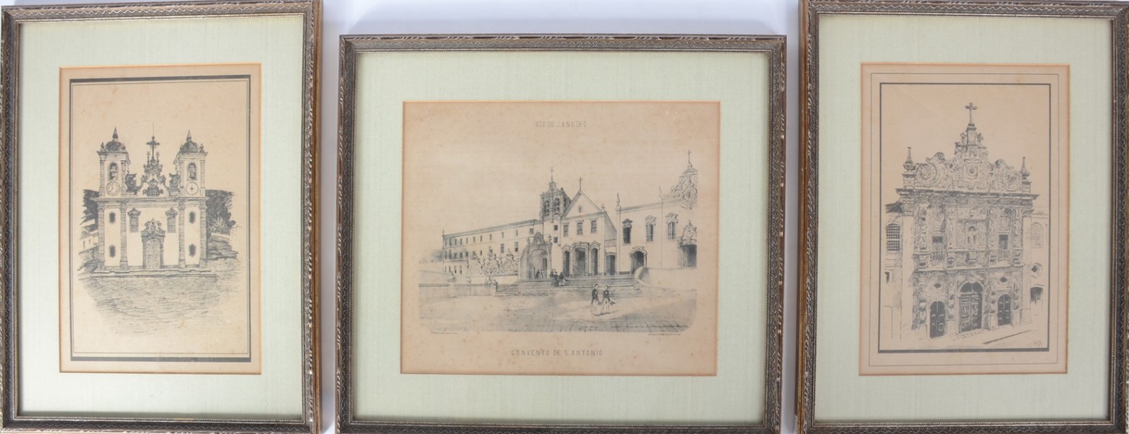Três litografias, sendo uma Convento de Santos - Rio de Janeiro - P... - foto 1 de 7