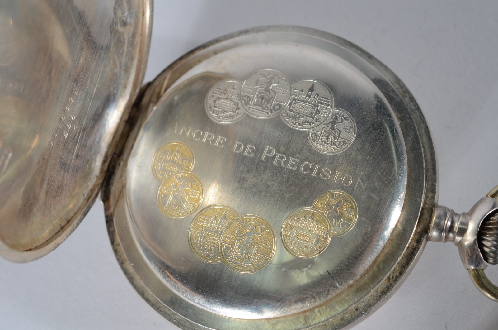 Relógio de bolso/cronômetro, marca suiça Cortébert com caixa de prata... - foto 9 de 11