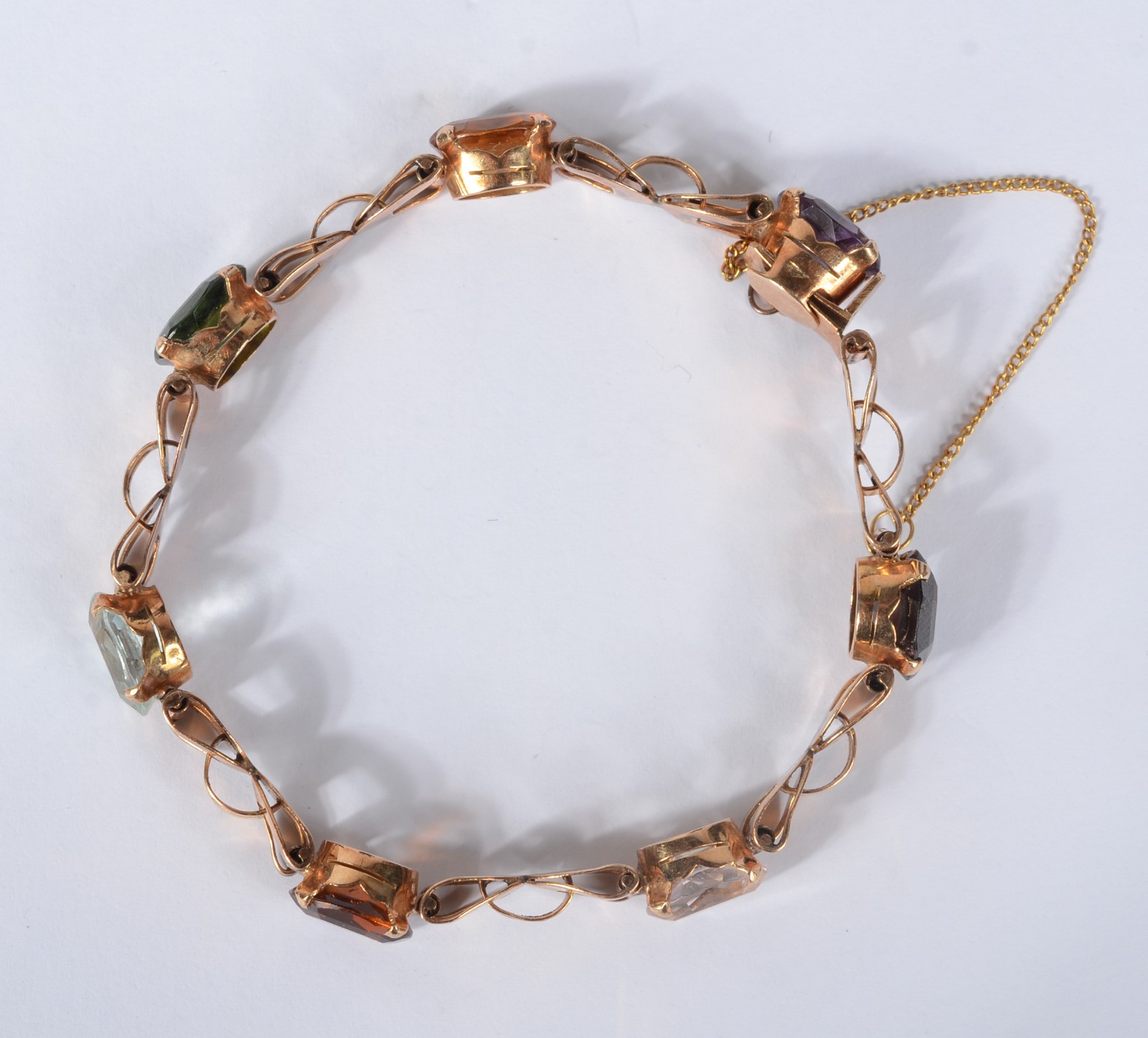 Pulseira de ouro 18 k., com pedras brasileiras coloridas. (Por... - foto 1 de 4