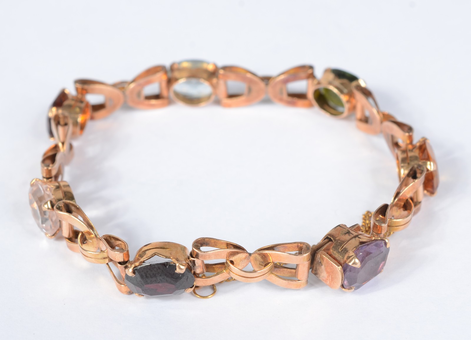 Pulseira de ouro 18 k., com pedras brasileiras coloridas. (Por... - foto 2 de 4