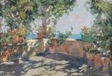 Ilio Giannaccini (1897/1968), Varanda em Capri,... - Óleo sobre madeira.