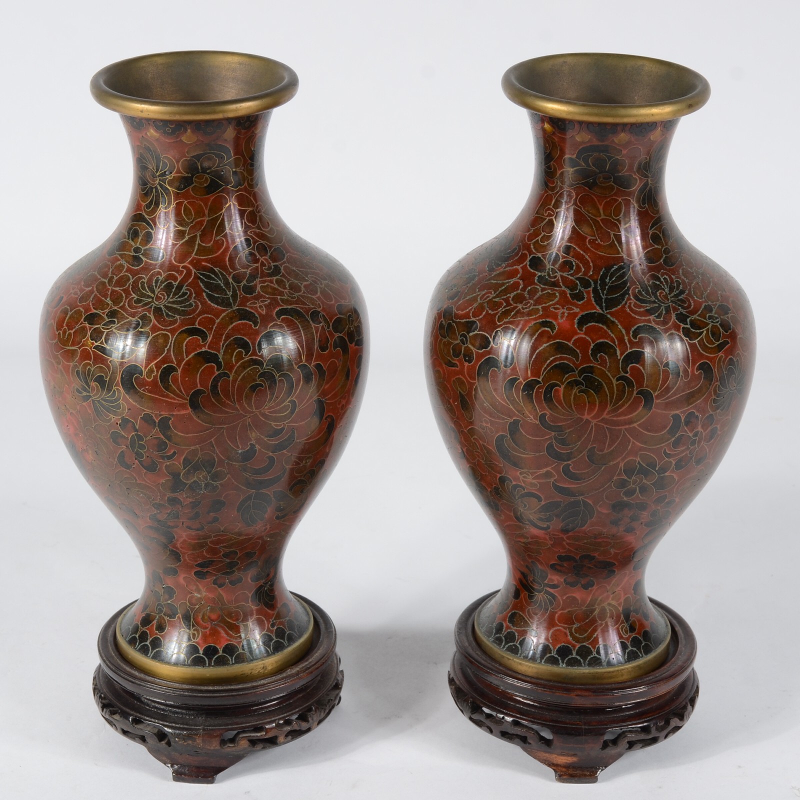 Par de vasos de cloisonné oriental, decoração floral em tons de... - foto 2 de 6