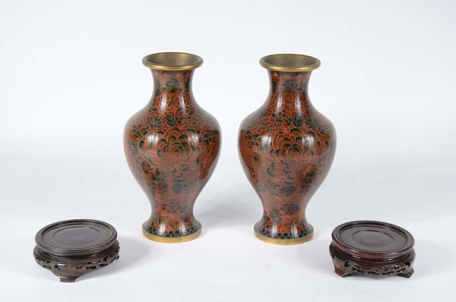 Par de vasos de cloisonné oriental, decoração floral em tons de... - foto 6 de 6