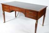 Mesa escrivaninha de madeira nobre, estilo "Emp... - Mesa escrivaninha de madeira nobre, estilo "Empire" frances - Napoleão III, tampo revestido de couro, cinco gavetas, pernas retas com efígies e ...