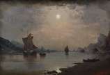J. LEONARD, Marinha ao luar - Óleo sobre madeira.