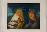SAMI MATTAR (1930), Figuras com pássaro  - o.s.t., datado de 1984