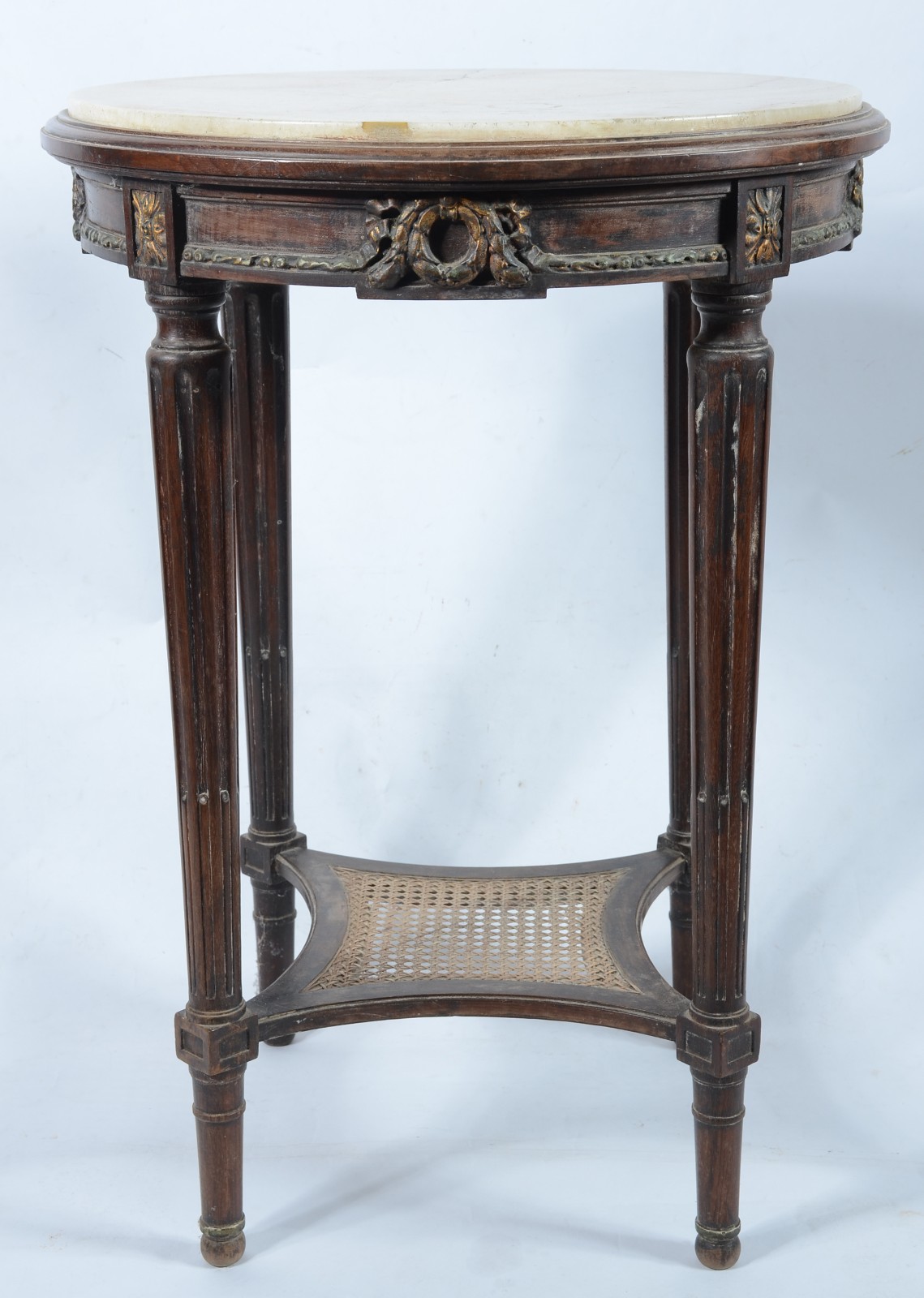 Mesa/ coluna de madeira nobre, tampo de mármore apoiado em quatro... - foto 2 de 5