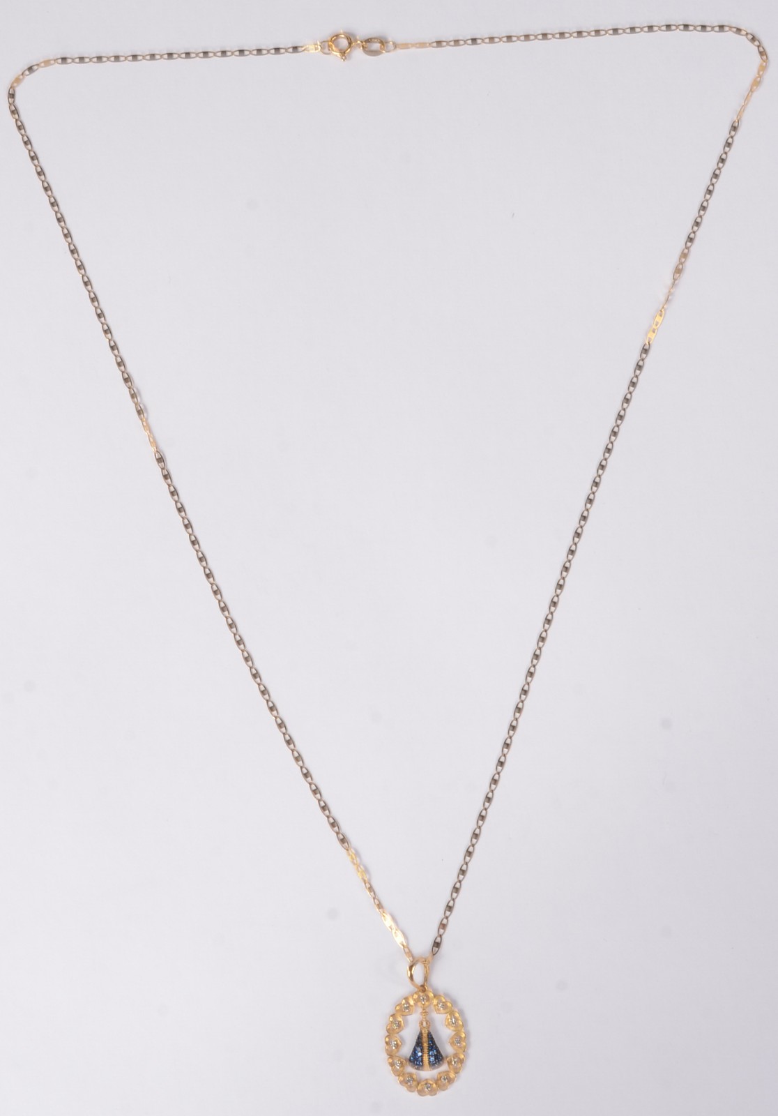 Colar com pendente com manto azul de ouro 18 k., contraste 750 mls... - foto 2 de 6