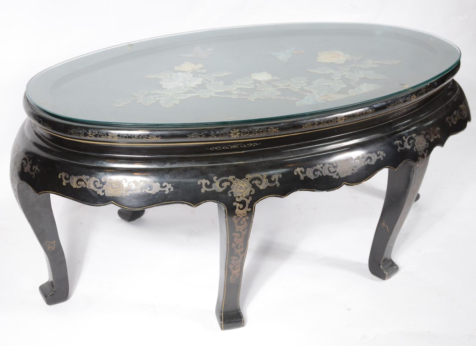 Mesa de centro oriental de lacca negra decorada com figuras de... - foto 7 de 10