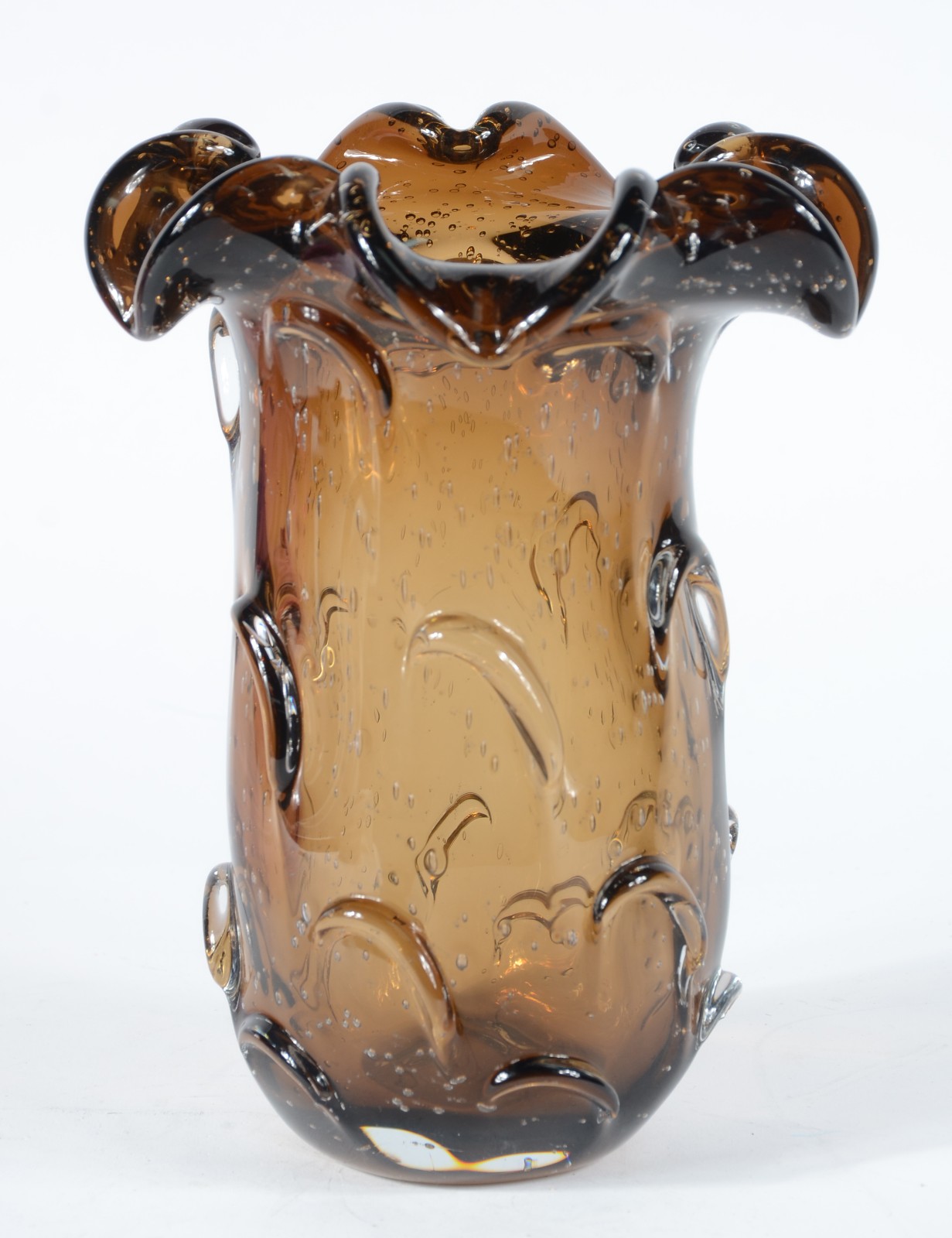 Vaso de murano na cor marrom, borda em babados. - foto 1 de 4