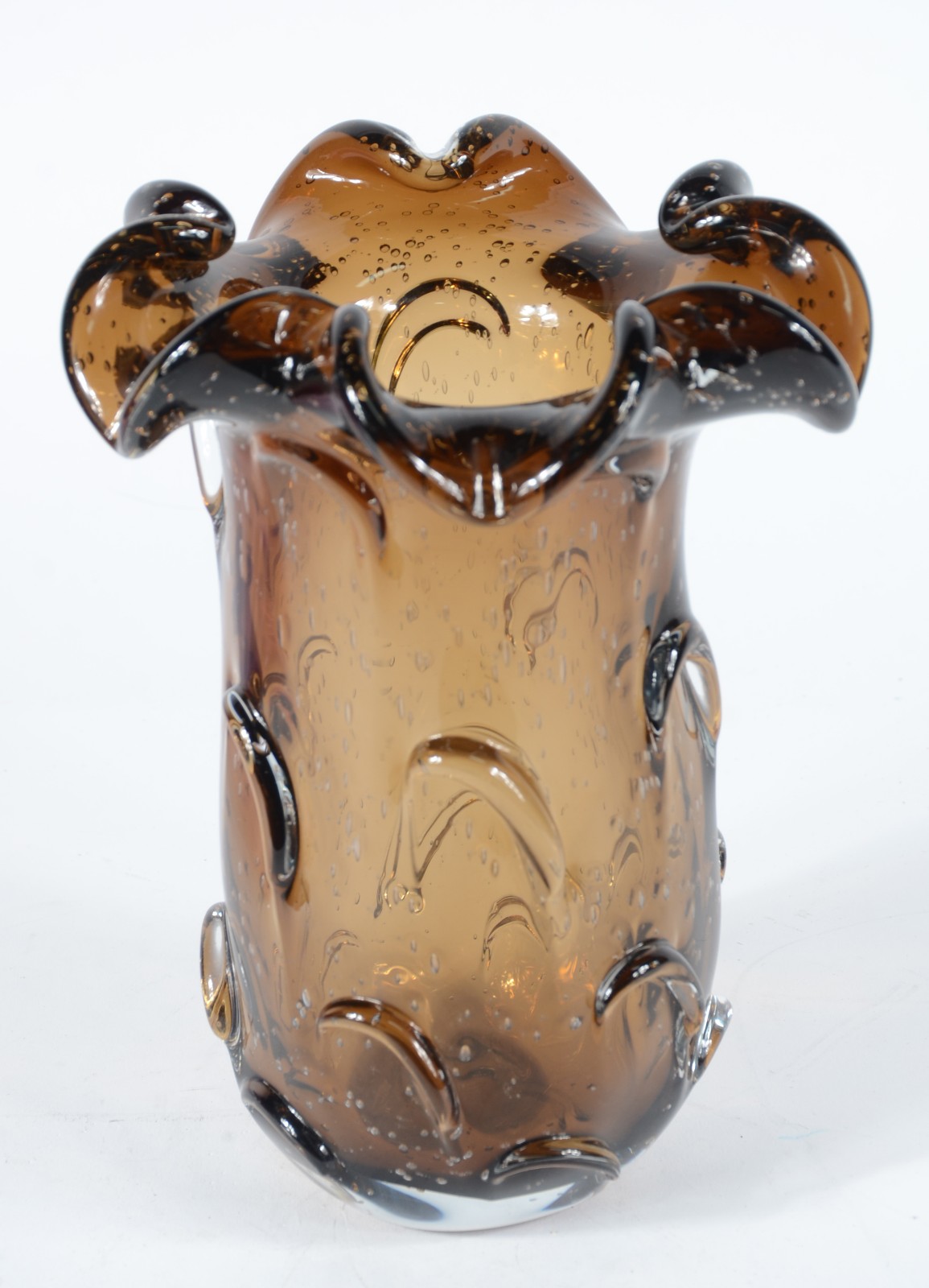 Vaso de murano na cor marrom, borda em babados. - foto 2 de 4