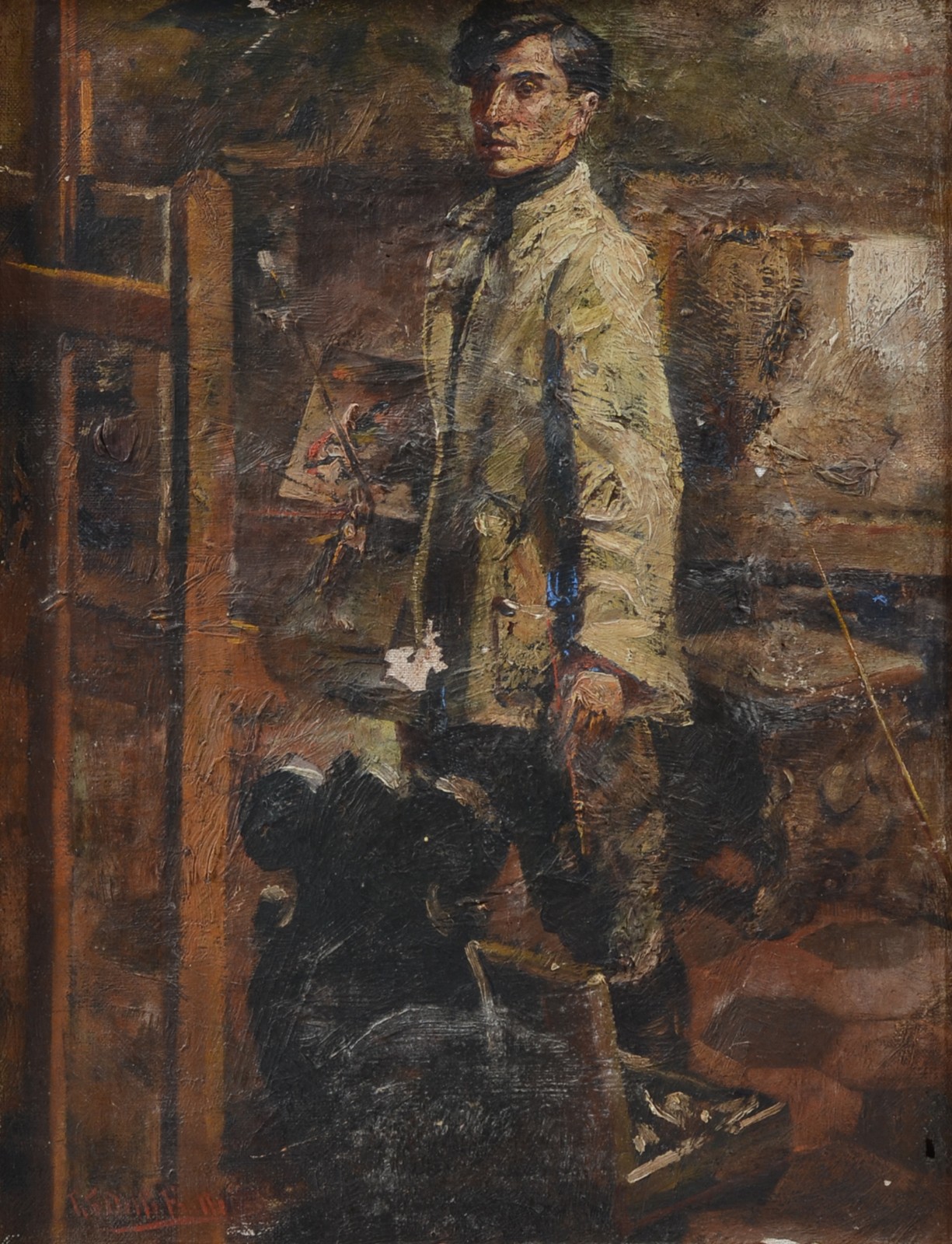 Assinatura não identificada, Artista no atelier de pintura - foto 1 de 4