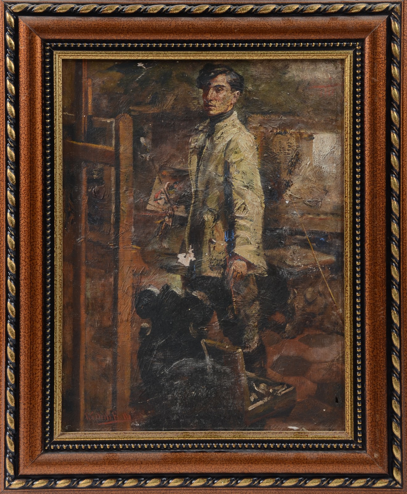 Assinatura não identificada, Artista no atelier de pintura - foto 2 de 4