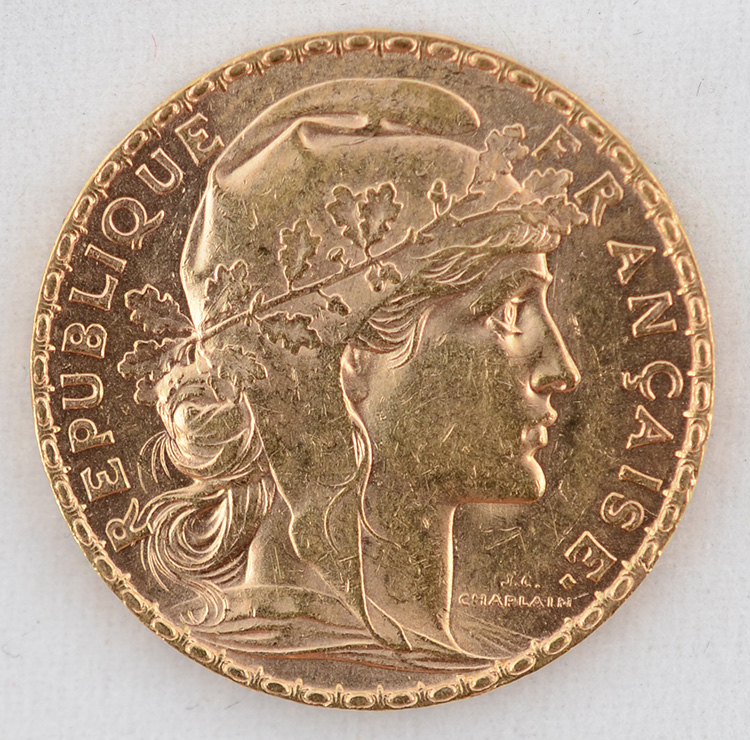 Moeda 20 francos - França 1902, flor de cunho, 900 milésimos - Peso... - foto 1 de 2