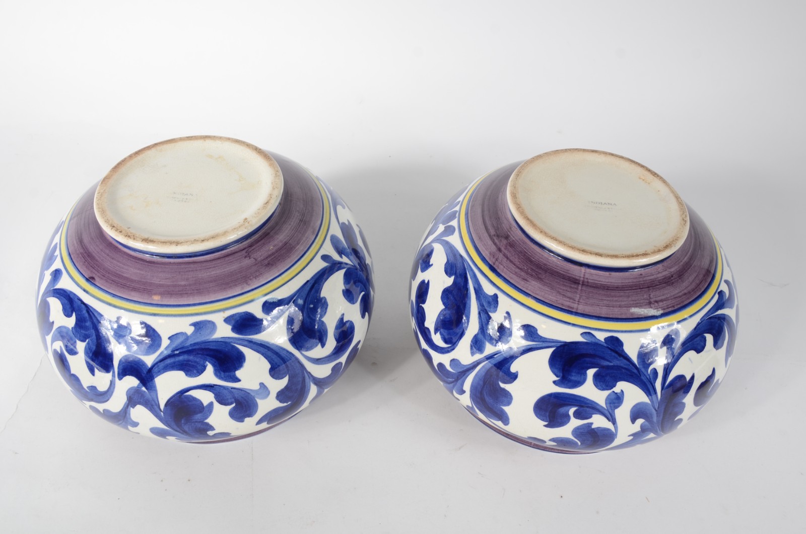 Par de cachepots de cerâmica decoração floral em tons de azul, bases... - foto 4 de 9