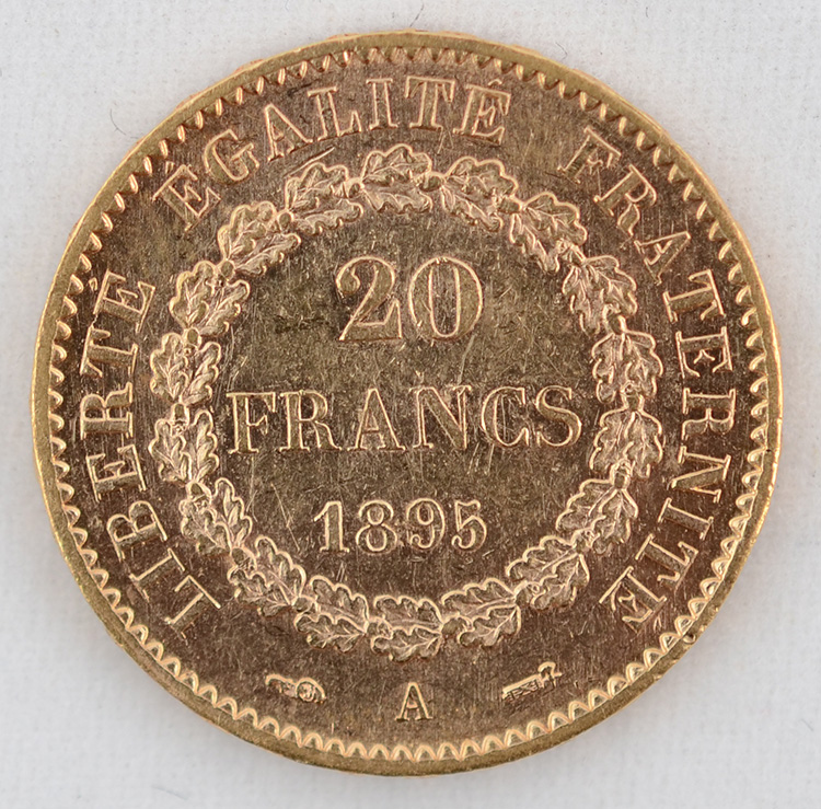Moeda 20 francos - França 1893, flor de cunho, 900 milésimos - Peso... - foto 2 de 2