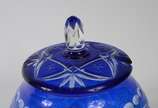 Poncheira de cristal doublé azul lapidada com 1... - Poncheira de cristal doublé azul lapidada com 10 canecas