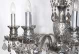Lustre para 8 luzes de cristal fumê, pingentes ... - Lustre para 8 luzes de cristal fumê, pingentes e placas lapidadas.