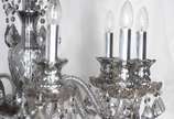 Lustre para 8 luzes de cristal fumê, pingentes ... - Lustre para 8 luzes de cristal fumê, pingentes e placas lapidadas.