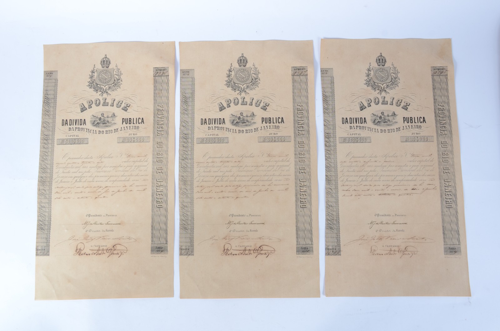 Tres apólices da Dívida Pública da Província do Rio de Janeiro... - foto 1 de 2