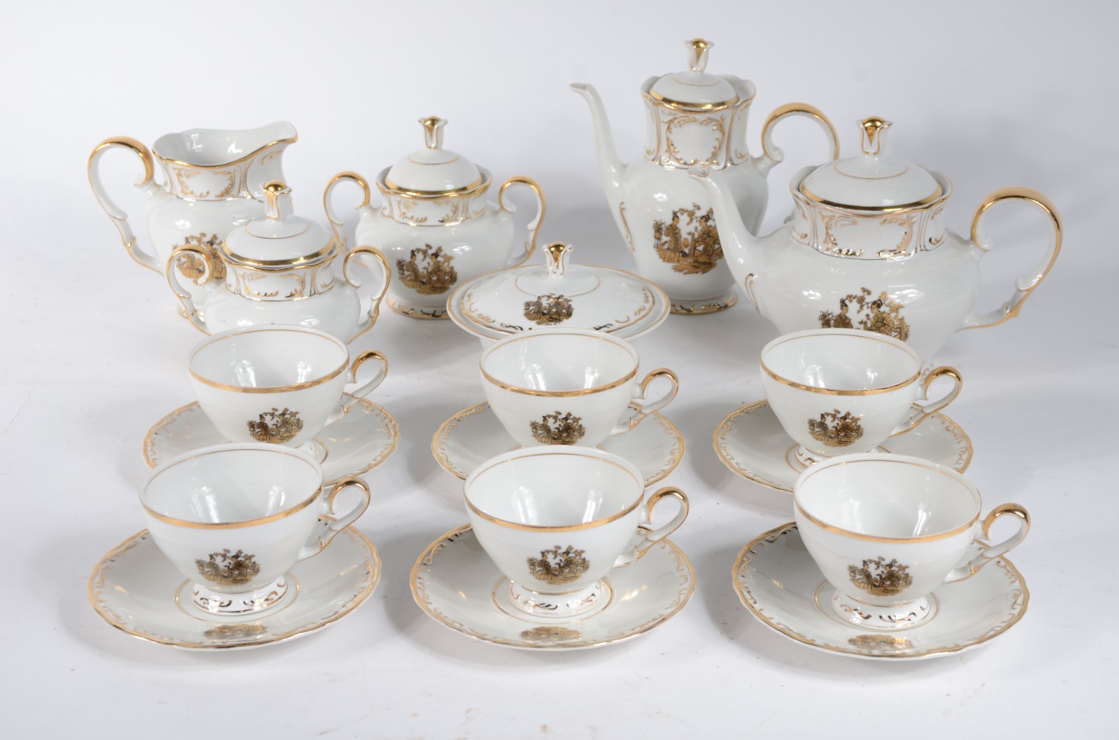 Conjunto para chá de porcelana Real branca, decorada ao gosto... - foto 1 de 10