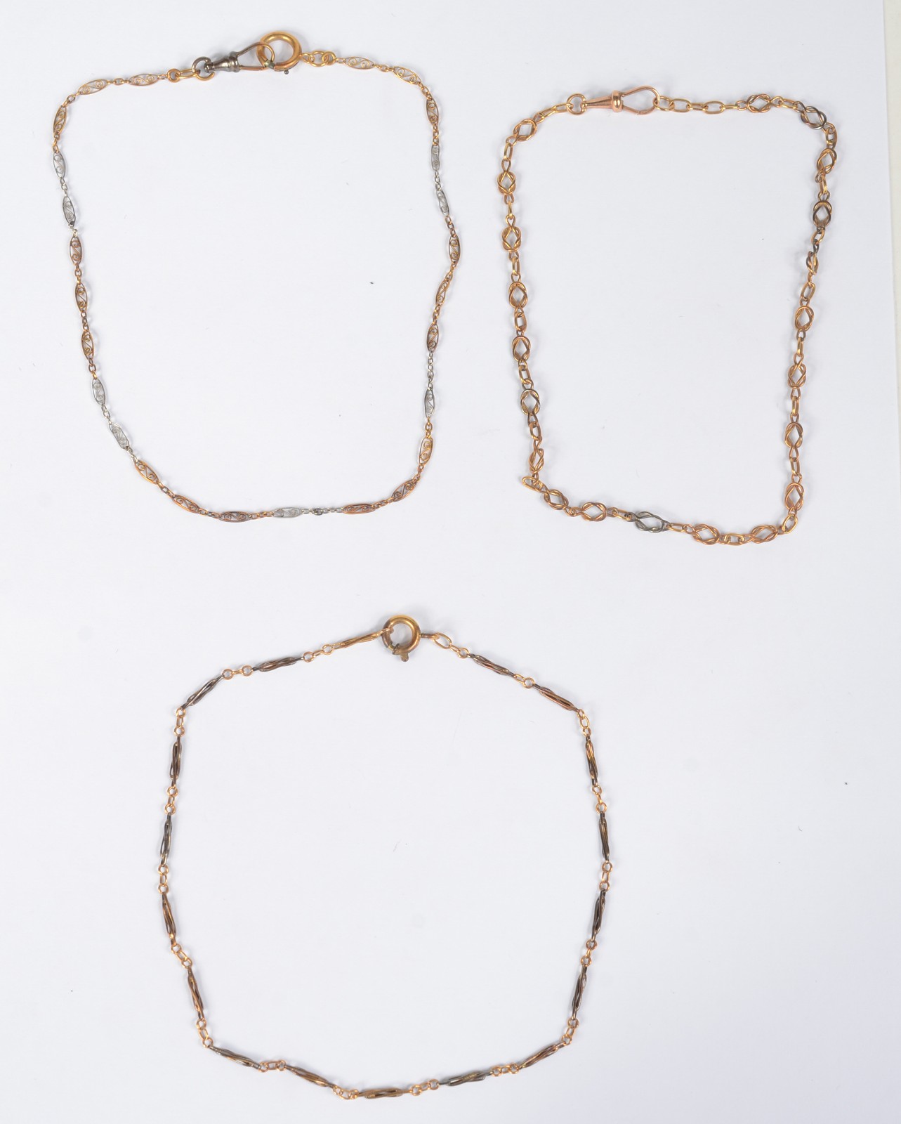 Conjunto com 3 "chateleines" (correntes de relógio de bolso) em ouro... - foto 1 de 4