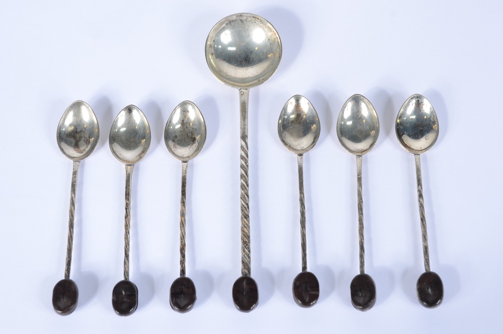 Jogo de colheres de prata de lei de café com detalhes com pedras... - foto 2 de 5