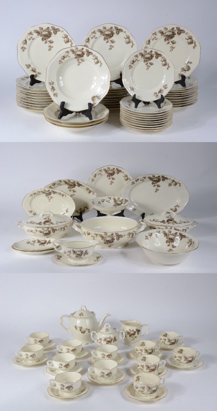 Aparelho de chá e jantar de porcelana tcheca, cor creme com flores em... - foto 1 de 10