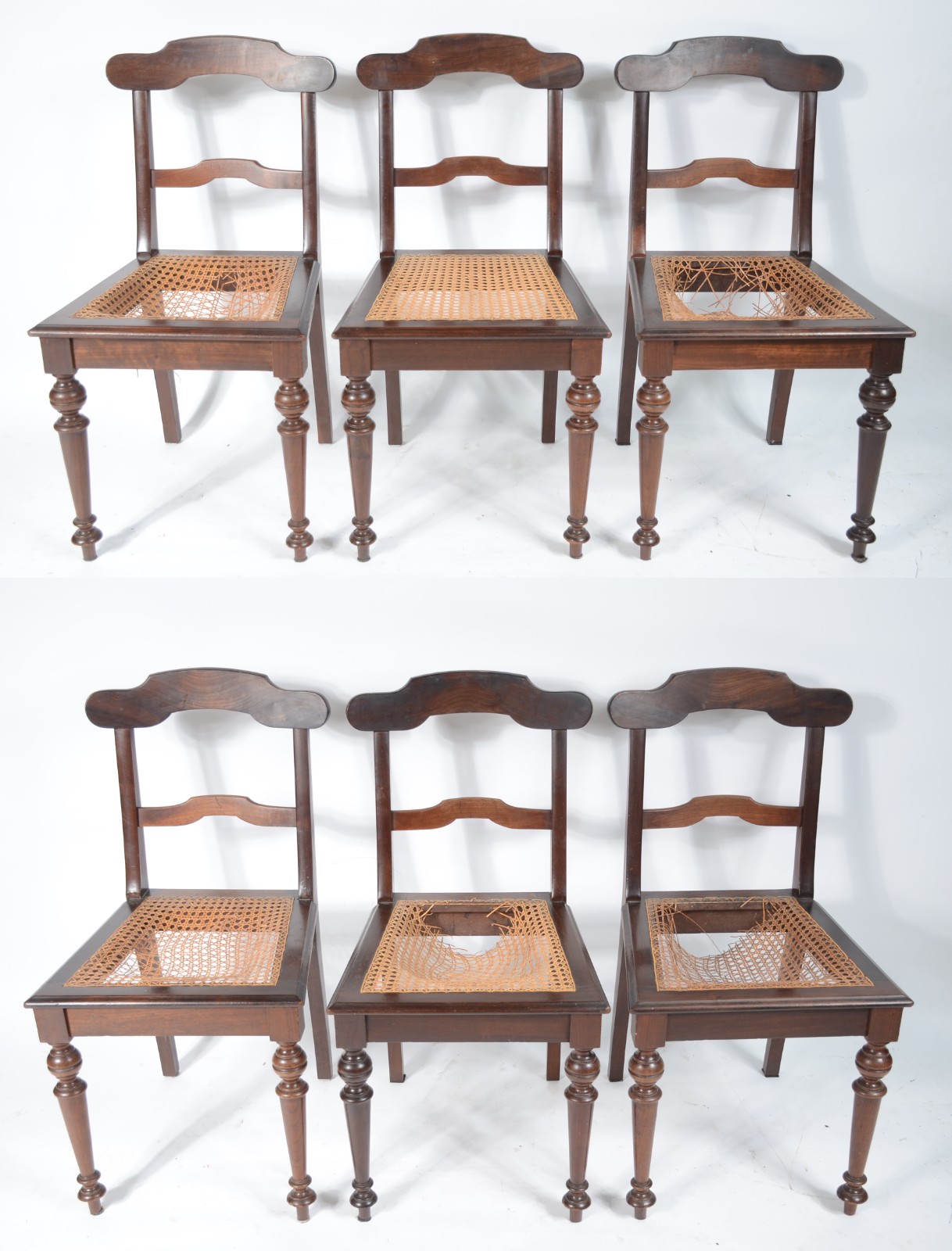 Conjunto com 6 antigas cadeiras para sala de jantar, encostos com... - foto 1 de 10