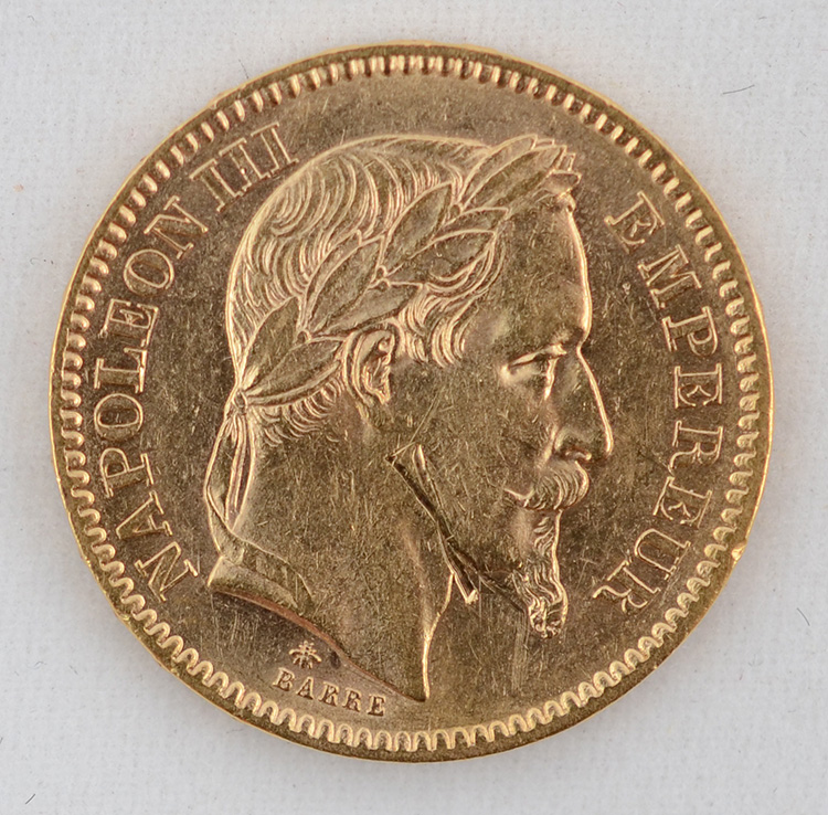 Moeda 20 francos - França 1864, flor de cunho, 900 milésimos - Peso... - foto 1 de 2