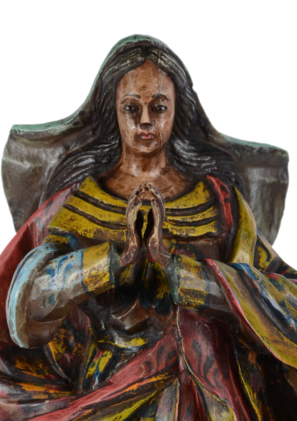 Nossa Senhora , imagem de madeira, entalhada e policromada com olhos... - foto 2 de 9