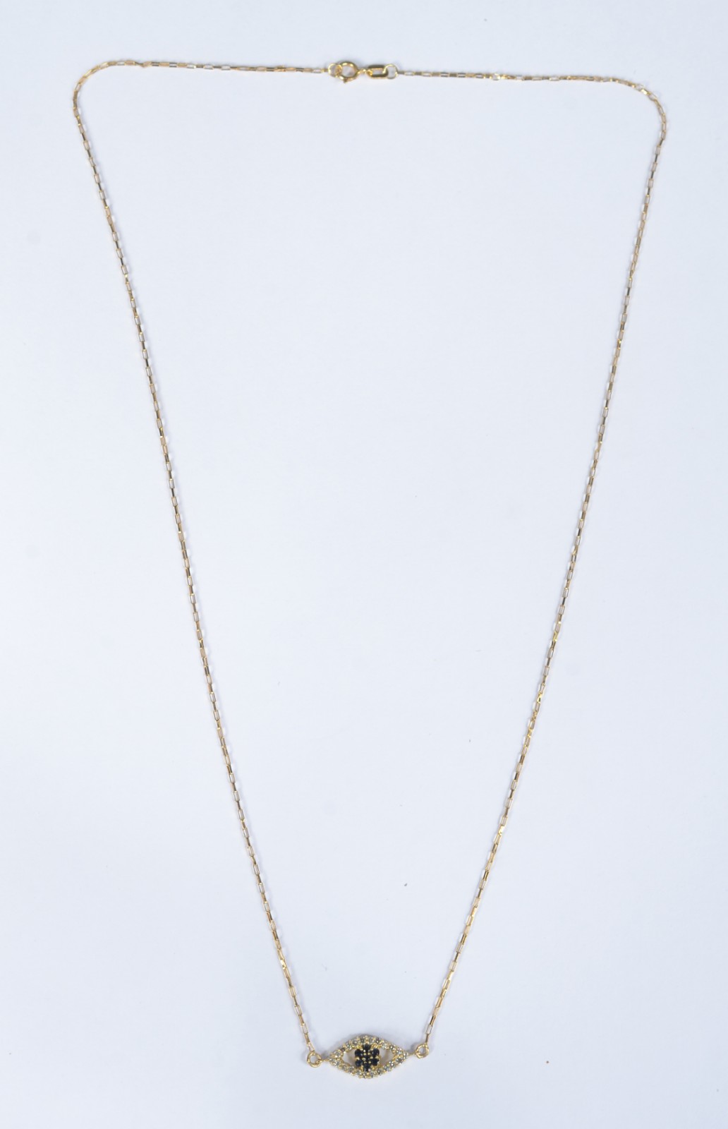 Colar com pendente em ouro 18k 750, feitio de elos e olho grego em... - foto 2 de 5