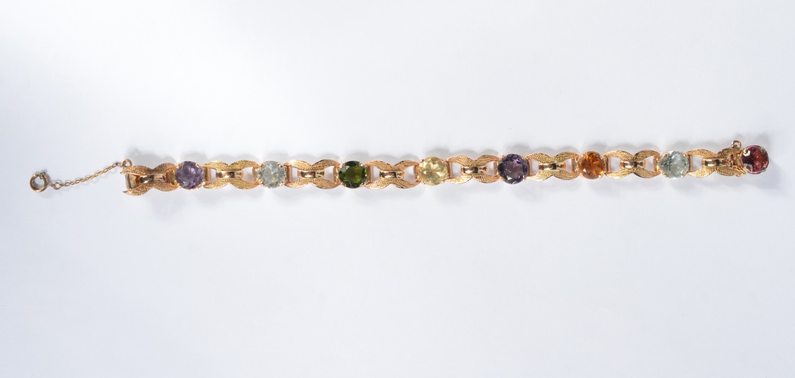 Pulseira antiga de ouro amarelo 18k cravejada com pedras coloridas... - foto 3 de 6