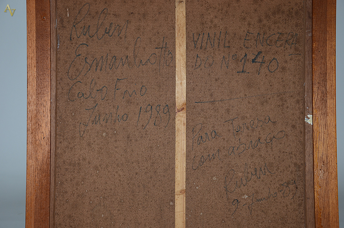 RUBEM ESMANHOTTO - Natureza morta - vest - 60 x 60 - datado 1989 - foto 4 de 4